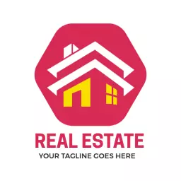 Bright Red and Yellow House Icon Representing Real Estate Logo Template