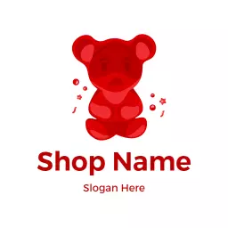 Bright Red Bear Illustration Representing Gummies Logo Template