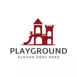 Bright Red Castle with Slide Design for Playground Logo Template