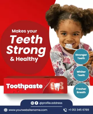 Bright Red Kid-Friendly Toothpaste Advertising Poster Template