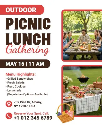 Bright Red Outdoor Family Picnic Gathering Event Flyer Template