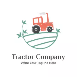 Bright Red Tractor Plowing Fields for Agricultural Solutions Logo Template