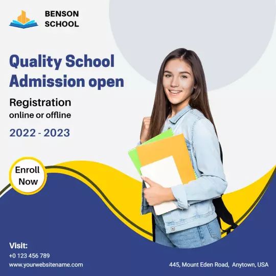 Bright School Admission Open with Student Smiling Ad Template