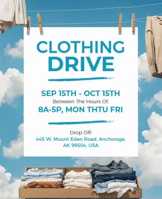 Bright Sky Blue Clothing Drive Donation Poster Template