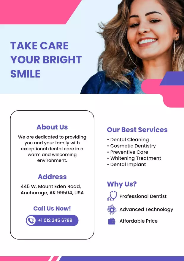Bright Smile Dental Services A4 Flyer Template