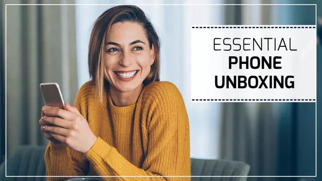 Bright Smiling Woman Phone Unboxing YouTube Thumbnail Template
