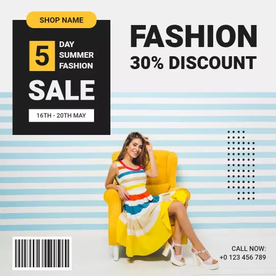 Bright Summer Fashion Sale with 30% Discount Ad Template