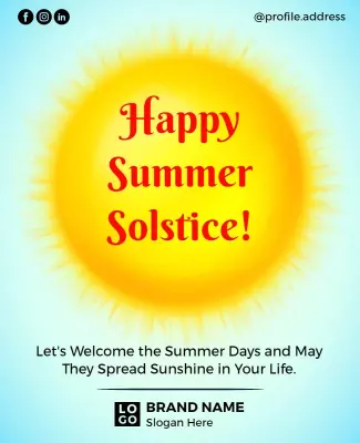 Bright Sun Graphic for Happy Summer Solstice Celebration Poster Template