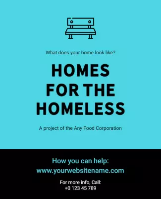 Bright Teal Community Support Homes for the Homeless Poster Template