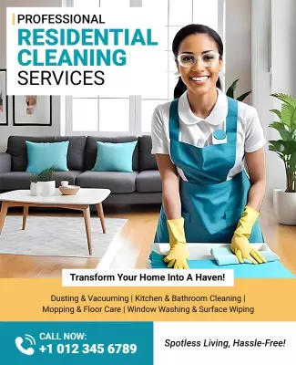 Bright Teal Residential Cleaning Services Advertisement Poster Template