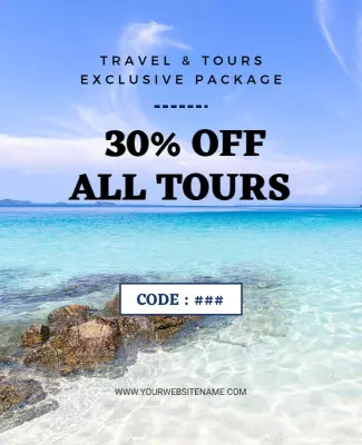Bright Tropical Beach Vacation Discount Tours Poster Template
