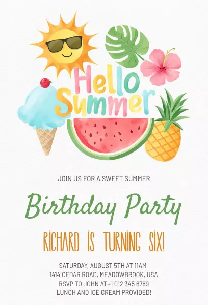 Bright Tropical Summer Birthday Celebration Invitation Template
