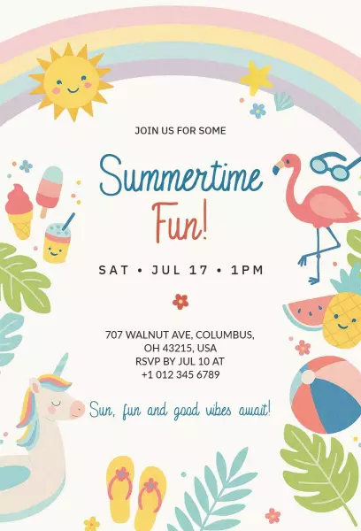 Bright Tropical Summer Party Fun Celebration Invitation Template