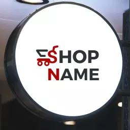 Bright White Circular Shop Sign with Cart Icon Mockup Template