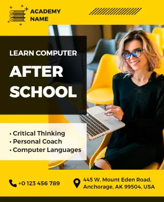 Bright Yellow After School Computer Learning Academy Poster Template