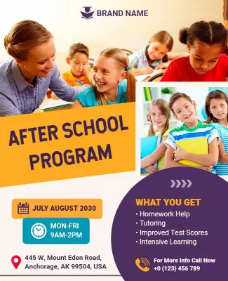 Bright Yellow After School Learning Program Announcement Poster Template