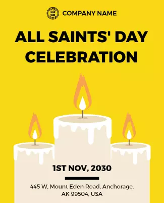 Bright Yellow All Saints' Day Celebration Poster Template