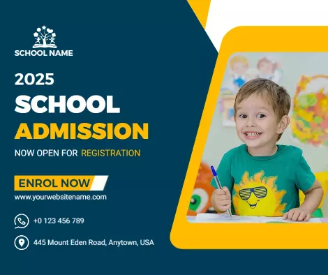 Bright Yellow and Blue 2025 School Admission Registration Ad Template