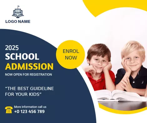 Bright Yellow and Blue School Admission 2025 Enrollment Ad Template