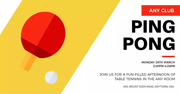 Bright Yellow and Red Table Tennis Sports Club Event Banner Template