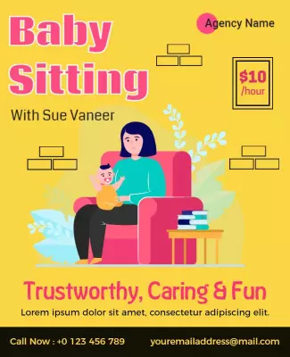 Bright Yellow Baby Sitting Services with Trustworthy Theme Poster Template