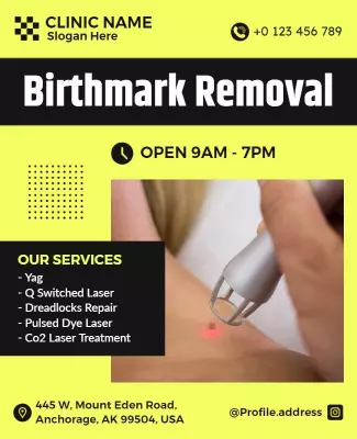 Bright Yellow Birthmark Removal Laser Treatment Services Poster Template