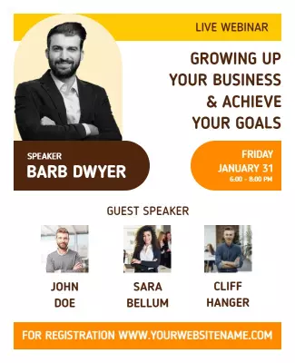 Bright Yellow Business Growth Webinar Announcement Poster Template