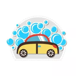 Bright Yellow Car Surrounded by Bubbles for Car Wash Logo Template