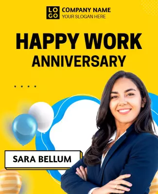 Bright Yellow Celebration Work Anniversary Poster Template