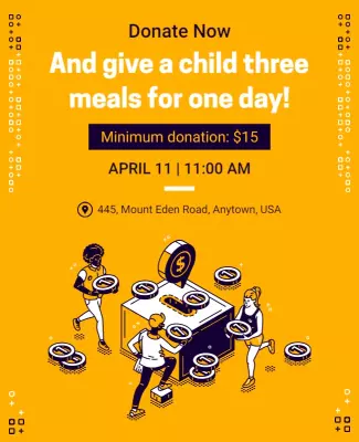 Bright Yellow Charity Donation Meal Fundraiser Poster Template