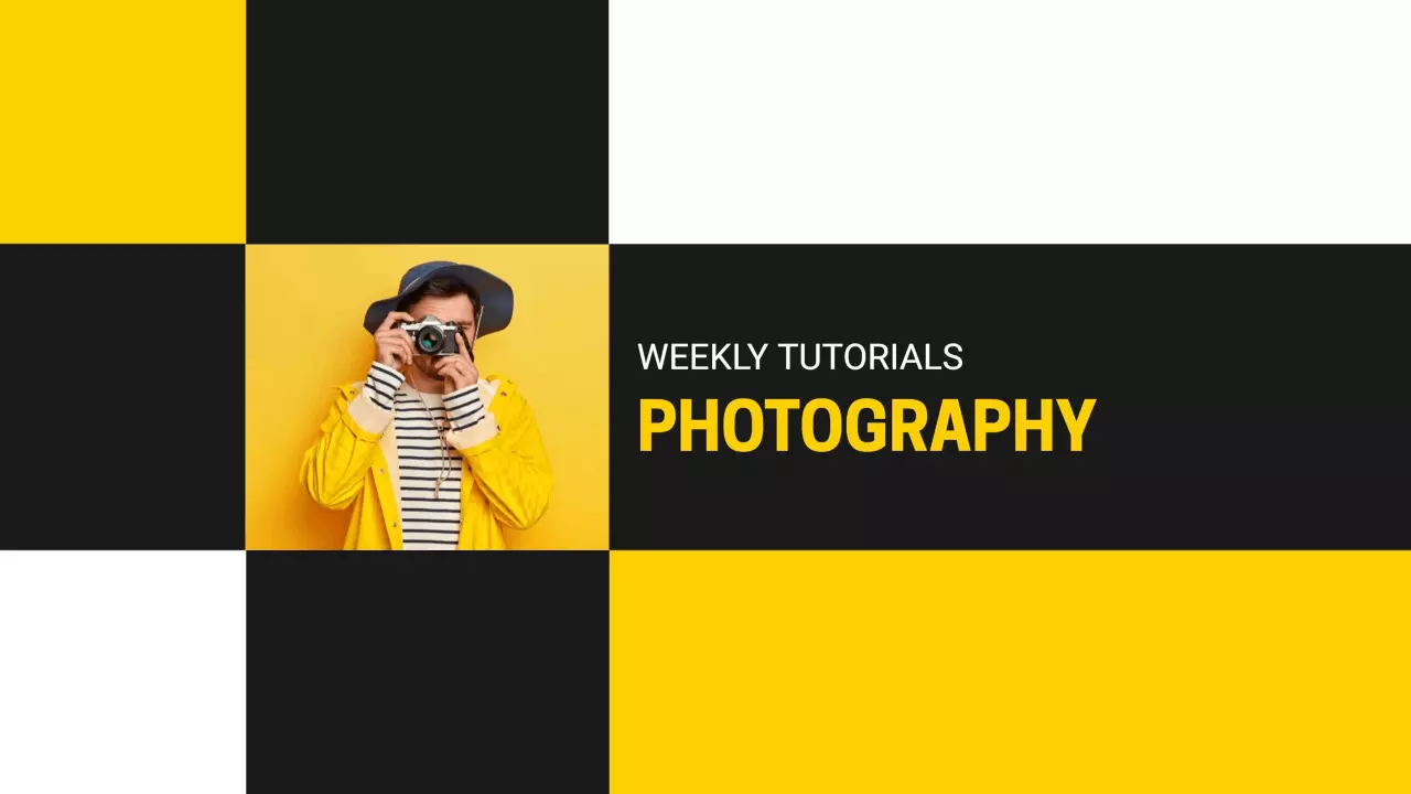 Bright Yellow Checkerboard Design for Photography Tutorials Banner Template