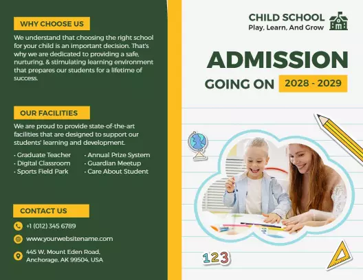 Bright Yellow Child School Admission and Facilities Brochure Template