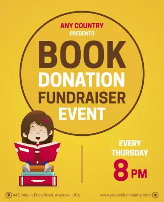 Bright Yellow Children's Book Donation Fundraiser Poster Template