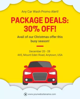 Bright Yellow Christmas Car Wash Promo Deal Poster Template