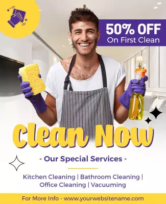 Bright Yellow Cleaning Service Promotion Poster Template