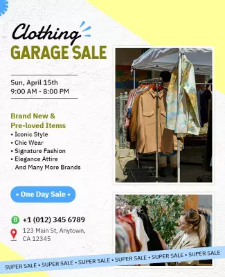 Bright Yellow Clothing Garage Sale Event Poster Template