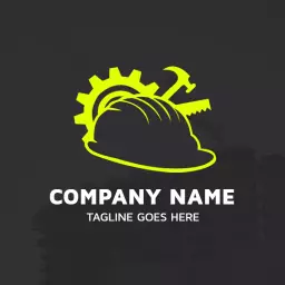 Bright Yellow Construction Hard Hat and Tool Gear Logo Template