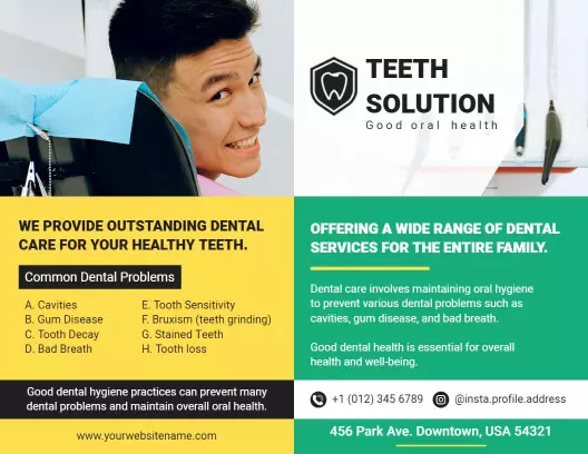 Bright Yellow Dental Care Services for Healthy Teeth Brochure Template