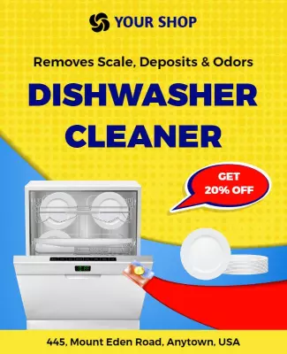 Bright Yellow Dishwasher Cleaner Promotional Discount Poster Template
