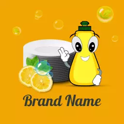 Bright Yellow Dishwashing Liquid with Fresh Lemons Logo Template