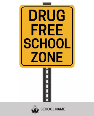 Bright Yellow Drug Free School Zone Awareness Poster Template