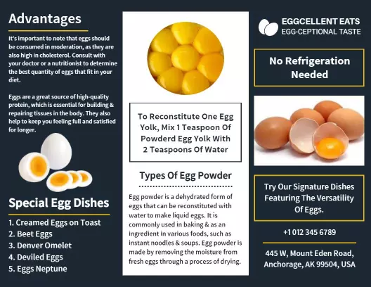 Bright Yellow Egg Powder Benefits and Signature Dishes Tri Fold Brochure Template