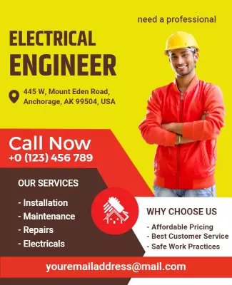 Bright Yellow Electrical Services Call Now Professional Poster Template