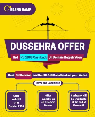 Bright Yellow Festive Dussehra Offer Domain Registration Poster Template