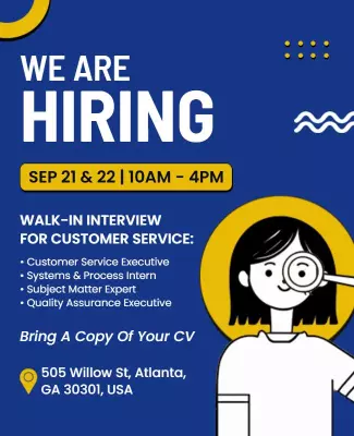 Bright Yellow Friendly Job Fair Recruitment Poster Template
