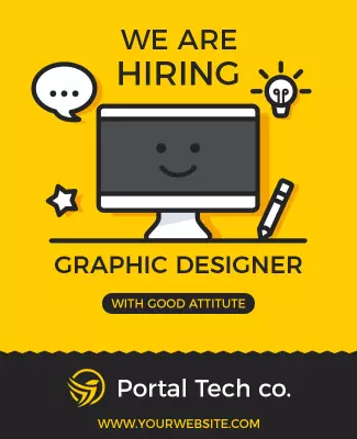 Bright Yellow Graphic Designer Job Hiring Poster Template