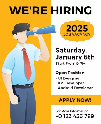 Bright Yellow Hiring Job Vacancy Announcement Poster Template