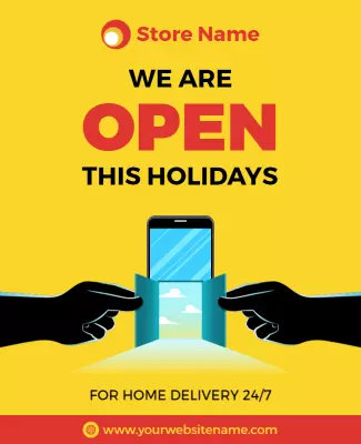 Bright Yellow Holiday Home Delivery Announcement Poster Template