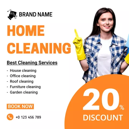Bright Yellow Home Cleaning Services with Discount Offer Ad Template
