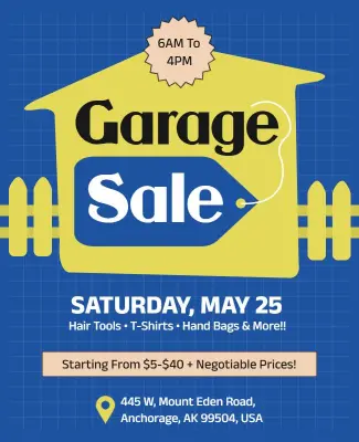 Bright Yellow House-Themed Community Garage Sale Flyer Template